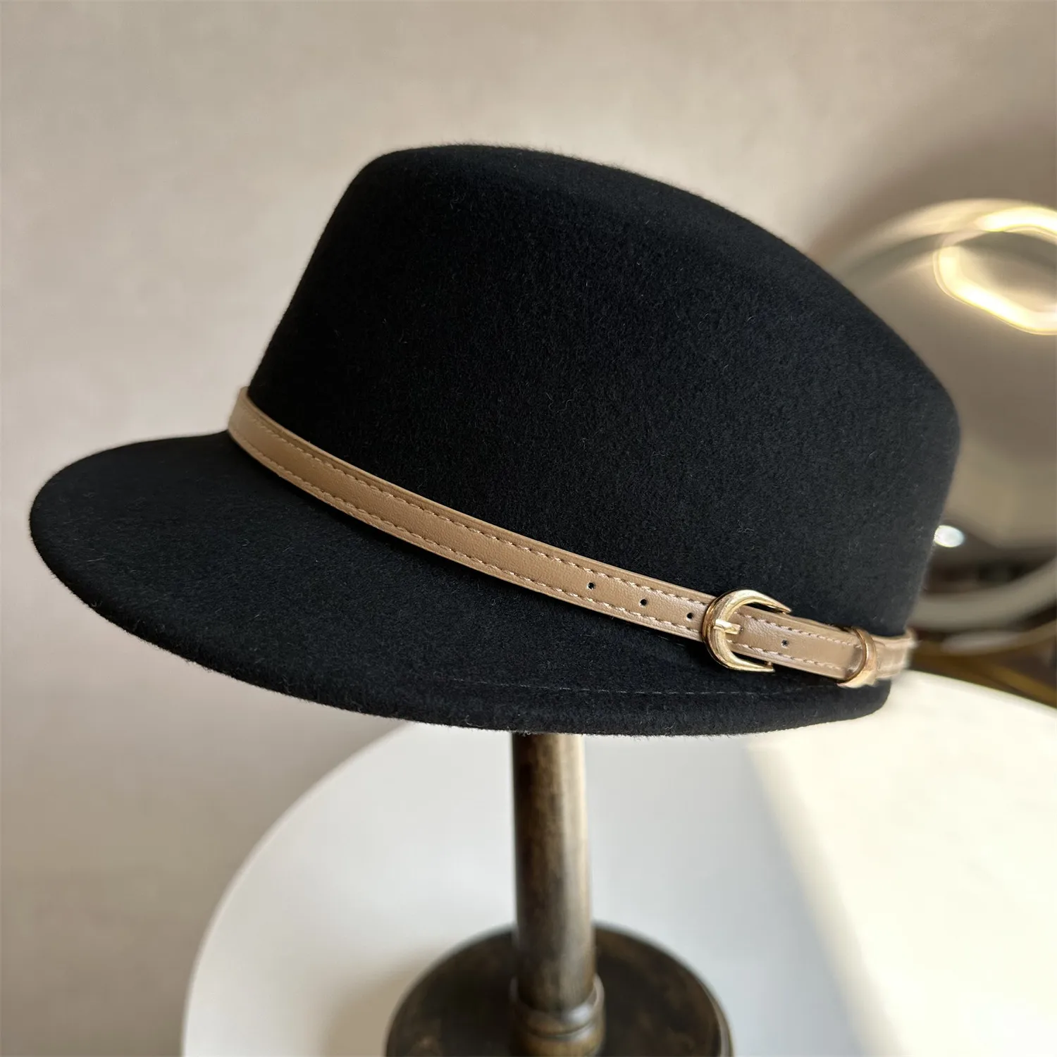 Adults Stereo Molded 100% Wool Equestrian Hat Ladies Short Brim Cap Solid Color Stylish Outdoor Daily Headwear Warm Fashion
