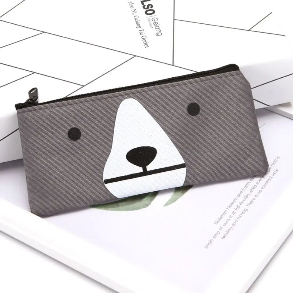 Durable Cute Canvas Pen Bag Creative Simple Pencil Bag Zipper Cartoon Cosmetic Bag Children