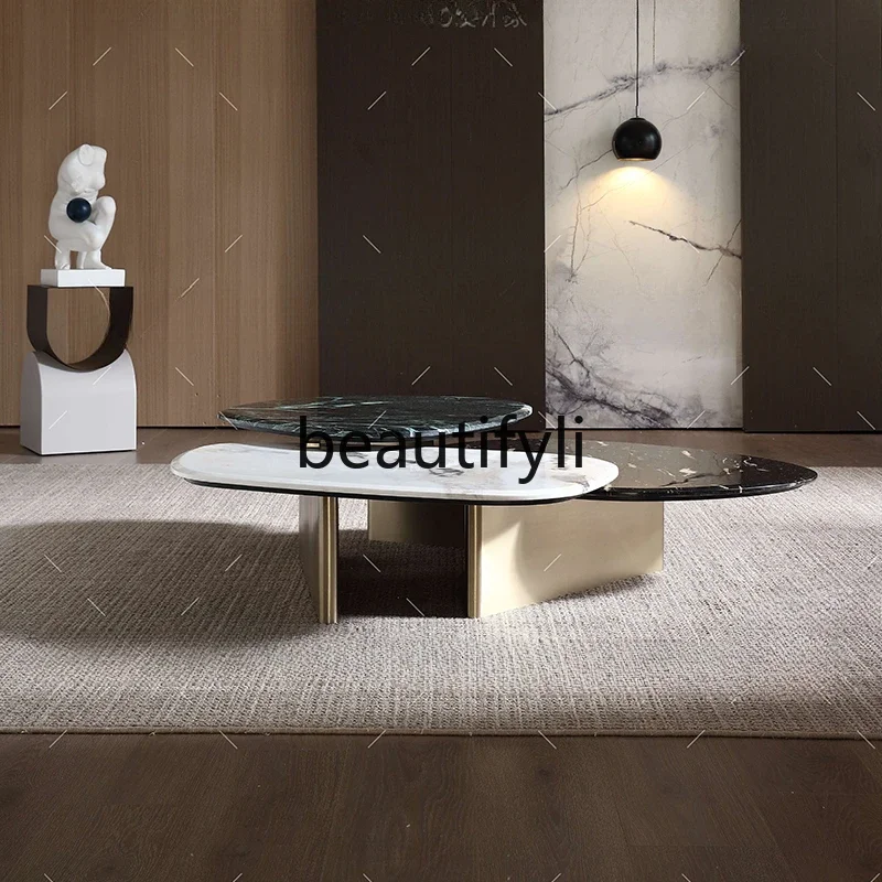 طاولة قهوة رخامية عالية الجودة على شكل خاص من LX تتطابق مع مزيج طاولة القهوة العالية والمنخفضة من الفولاذ المقاوم للصدأ #4