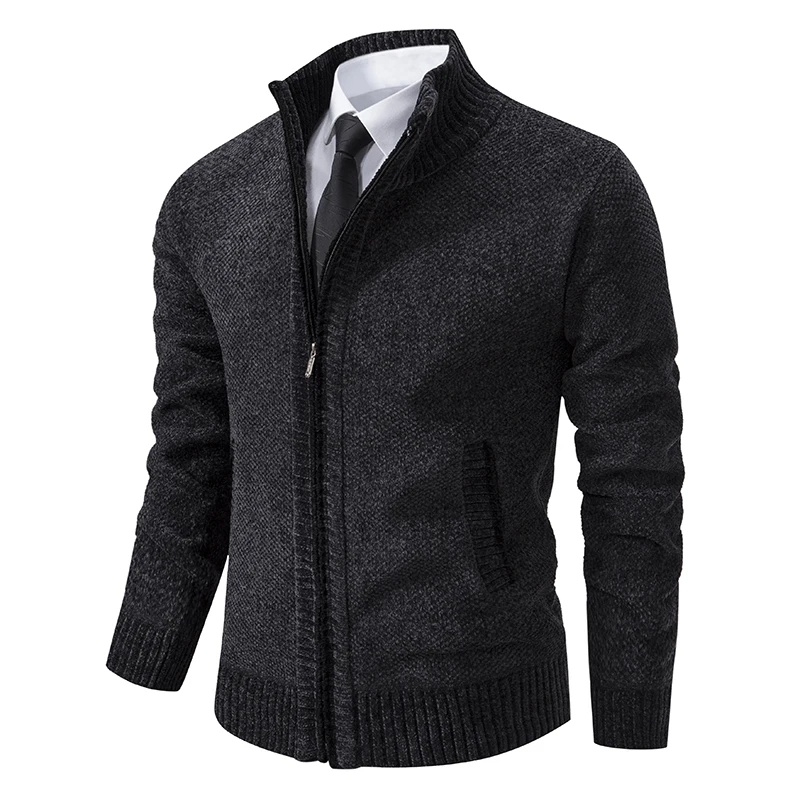 

Autumn Winter Knitted Jackets Men Slim Sweatercoat Stand Collar Business Casual Zipper Knitting Solid Outerwear Coat Man Jacket