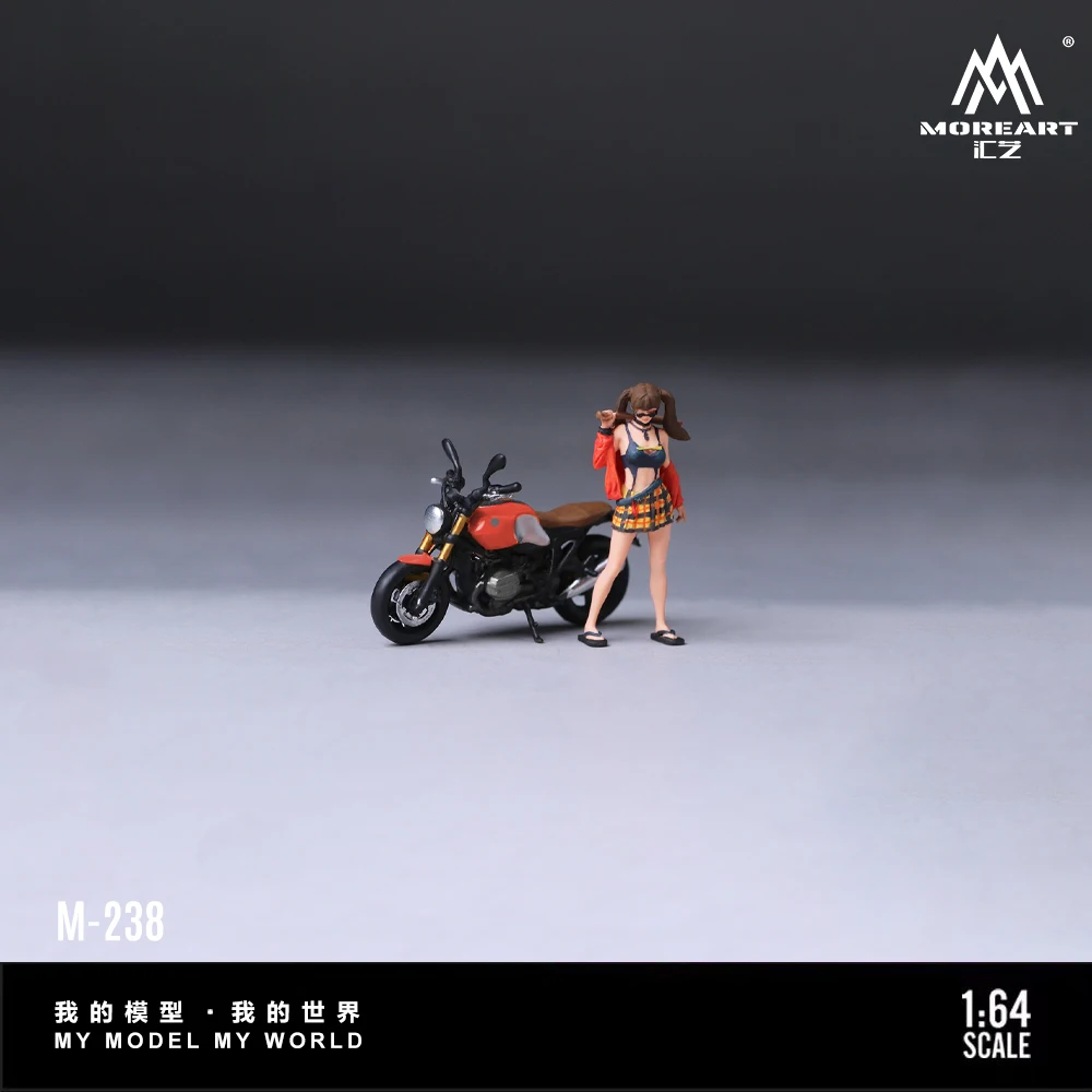 MoreArt 1:64 Retro Motorcycle Hot Girl Resin Model Double Ponytail Figure Set Diecast Car Scene Decoration Gift view 4