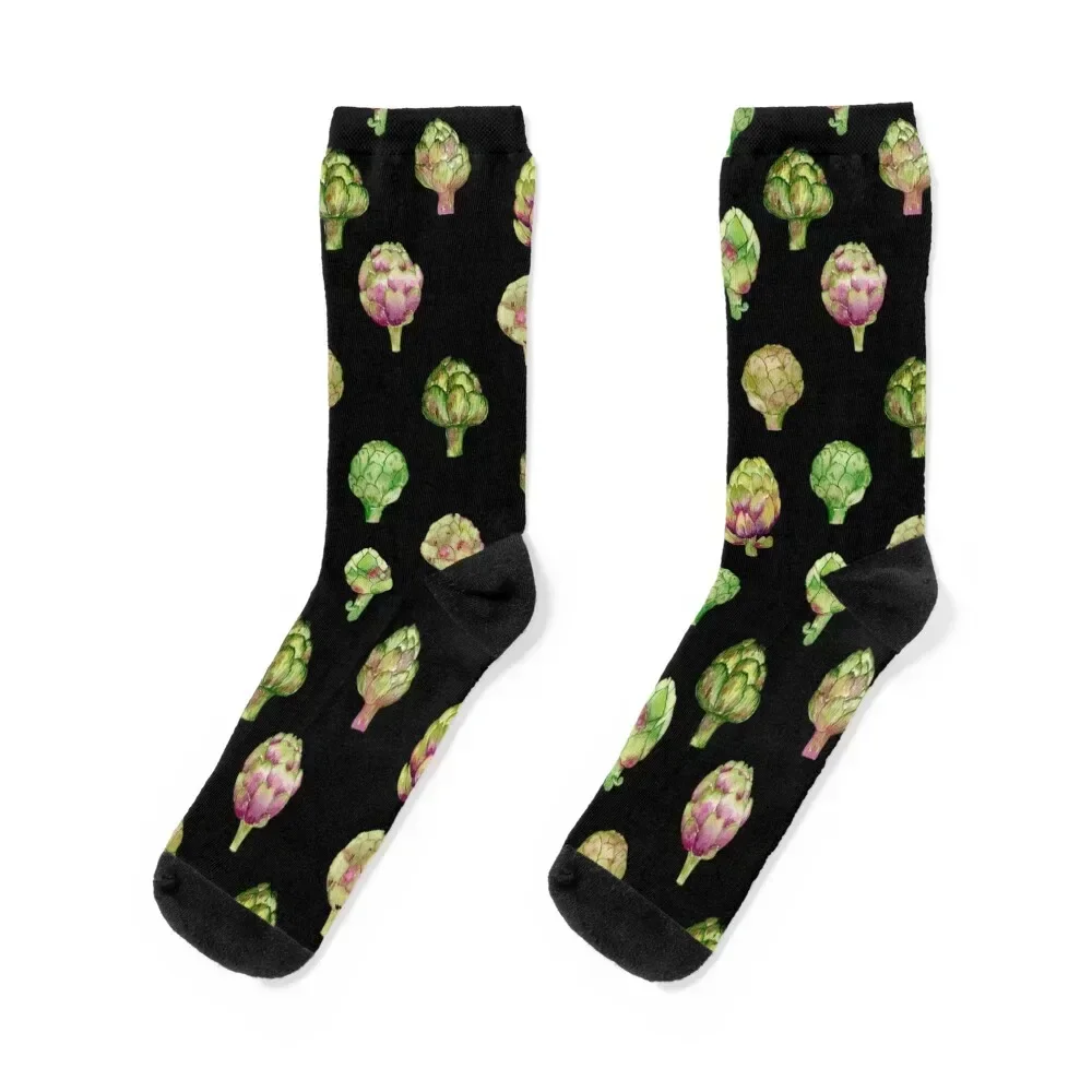 

Artichoke on black watercolor pattern Socks Stockings man new year Lots custom Man Socks Women's