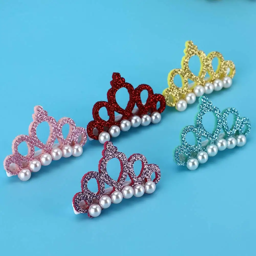 50/100pcs Dog Hair Clips Bows Faux Pearl Crown Shape Head Decoration For Pets Cat Puppy Hairpins Decor Grooming Accessoires