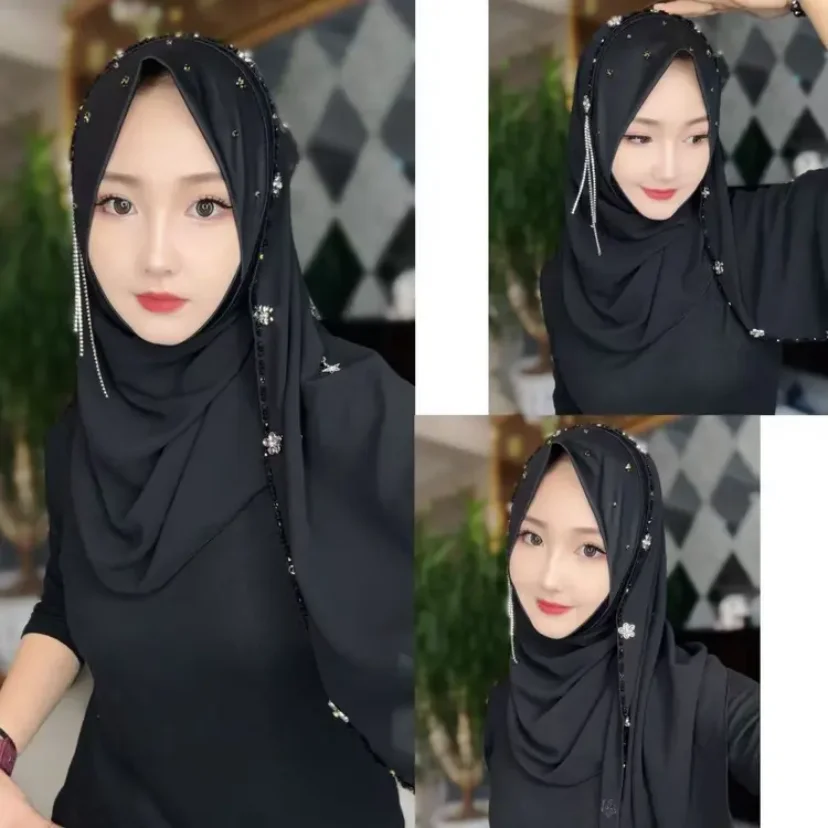 Luxury Fashion Gem Rhinestone Muslim Party Hijabs Wrap