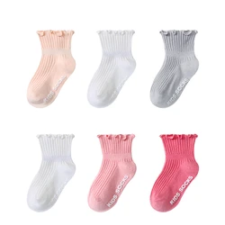 3 Pairs Korean Double Needle Children Socks Soft Cotton Agaric Lace Princess Baby Foor Socks Spring Autumn Girls Tube Socks 0-7Y