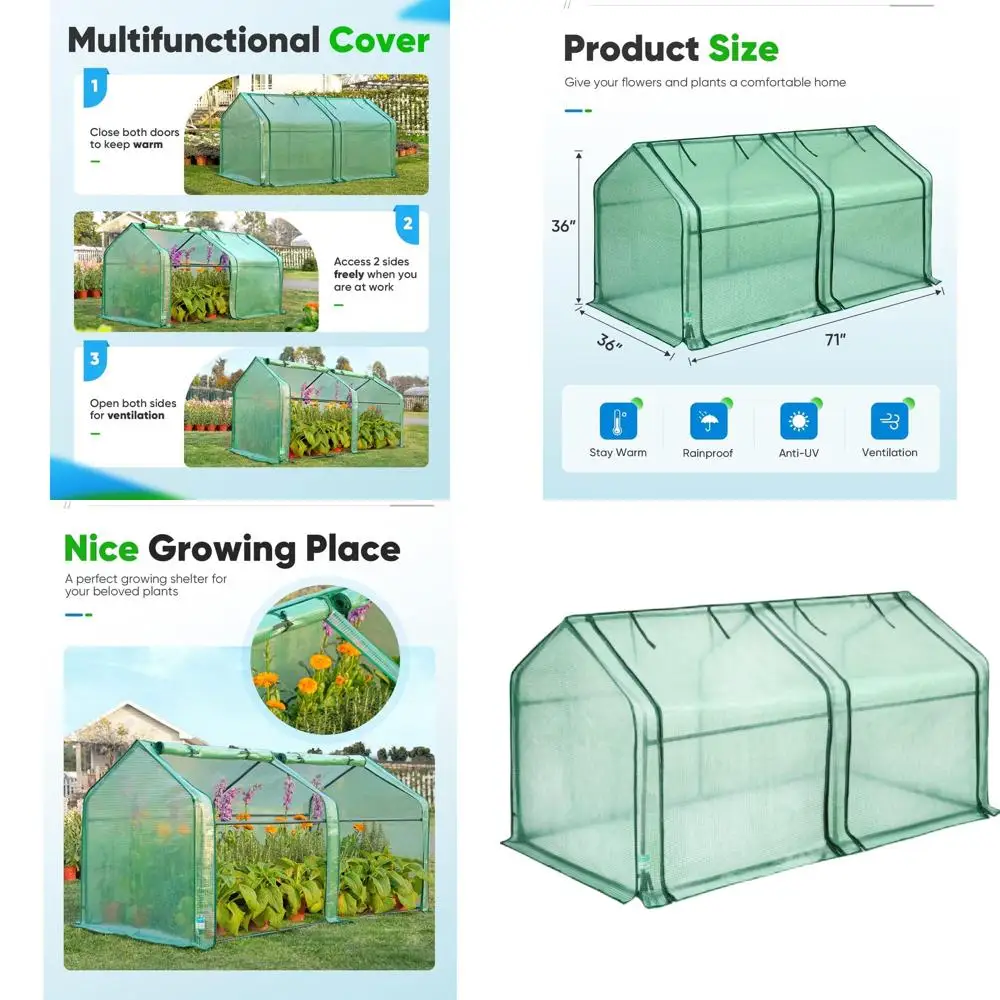 

Compact Tabletop Greenhouse for Indoor/Outdoor Plant Seed Starting, UV-Protected, 71x36x36, Green