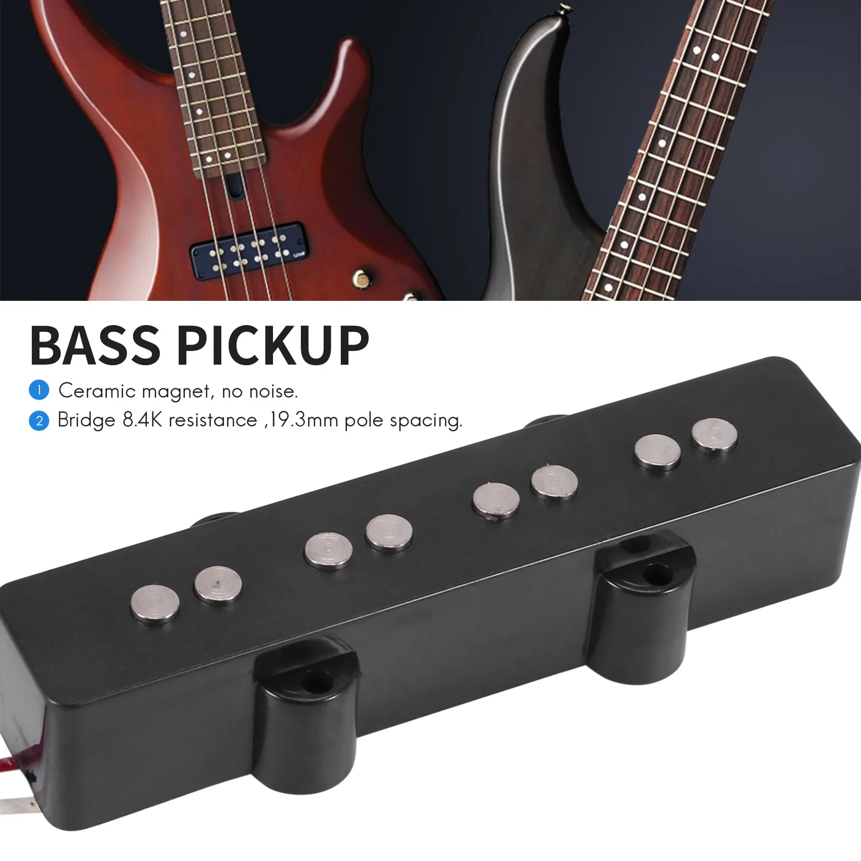 Pro Electric Bass Open Type Noiseless Bridge Pickup do 4-strunowego basu jazzowego Jb Style, czarny 95x18,3 mm XQ