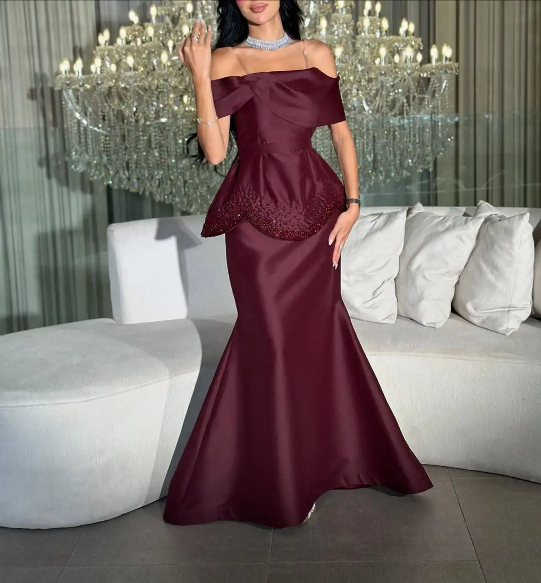 

AsaNagi Arabia Red Elegant Prom Dresses Women's Mermaid Evening Gown Sleeveless Ankle Length Formal Cocktail Dresses