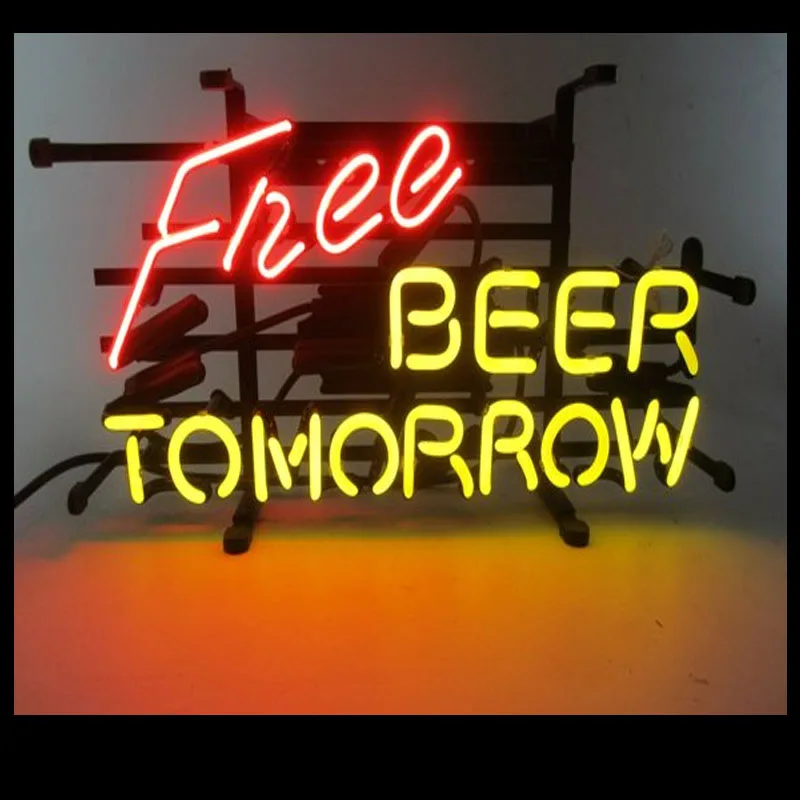 Neon Sign Neon Light Sign Free Beer Tomorrow Neon Bulb Sign Night Light Decoration Lamp for Wall Room Decor Real Glass Tubes Art