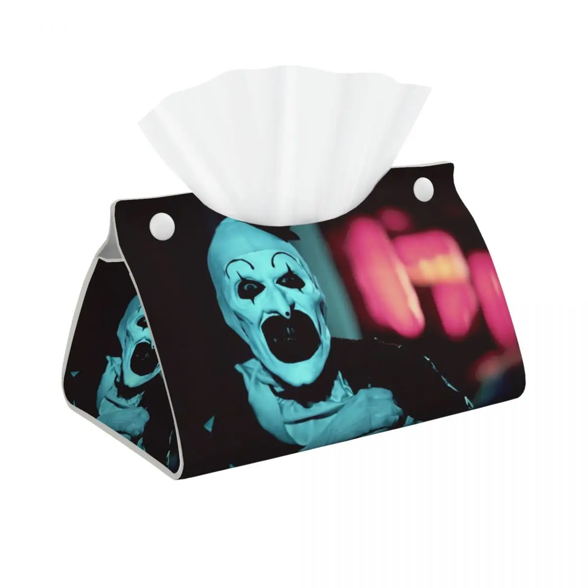 Custom Terrifiers Tissue Box Cover Rectangular PU Leather Horror Movie Halloween Clown Facial Tissues Holder for Home