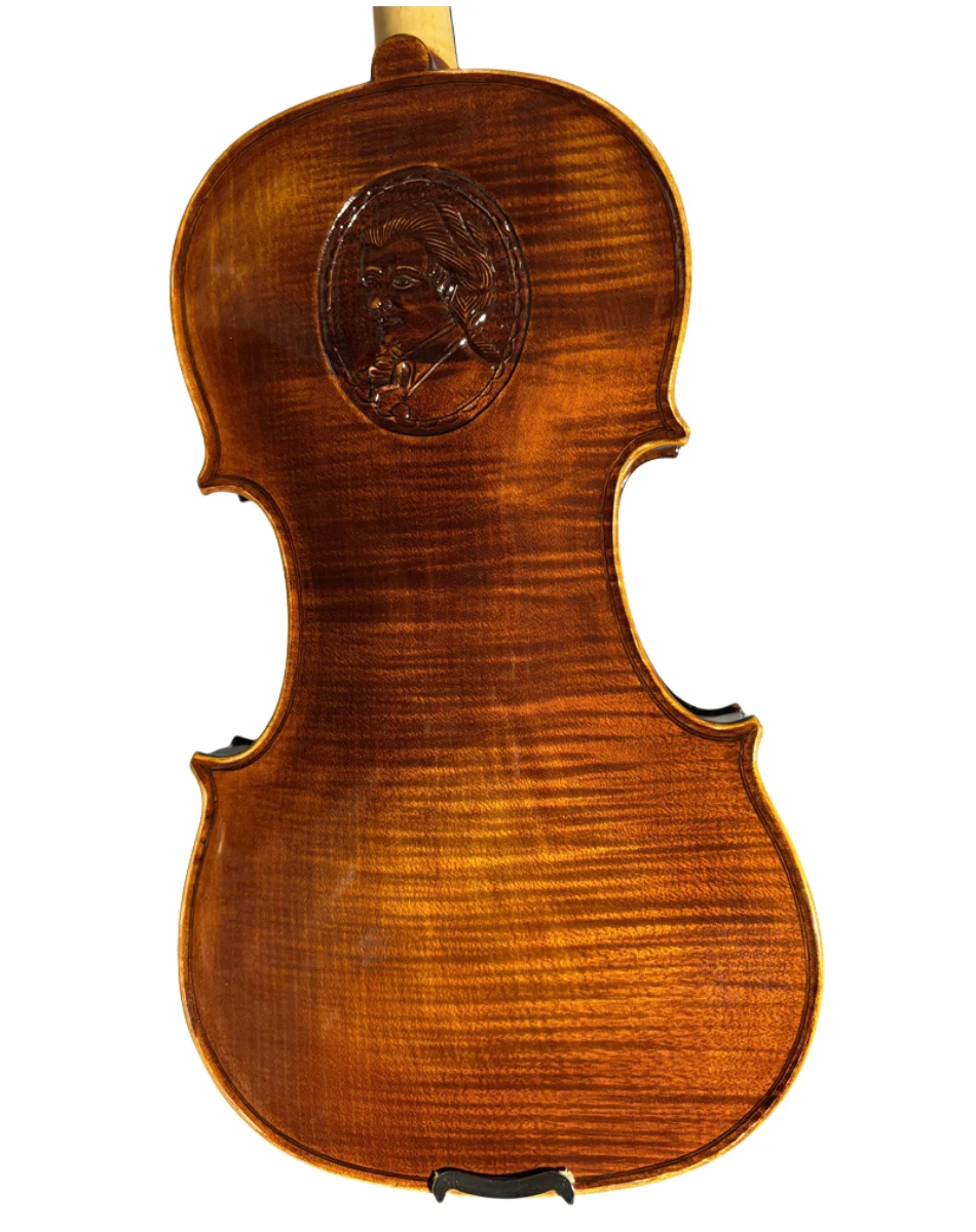 

Hand carved Beethoven portrait violin from one-piece back maple wood-4/4 size-REAL DISPLAY