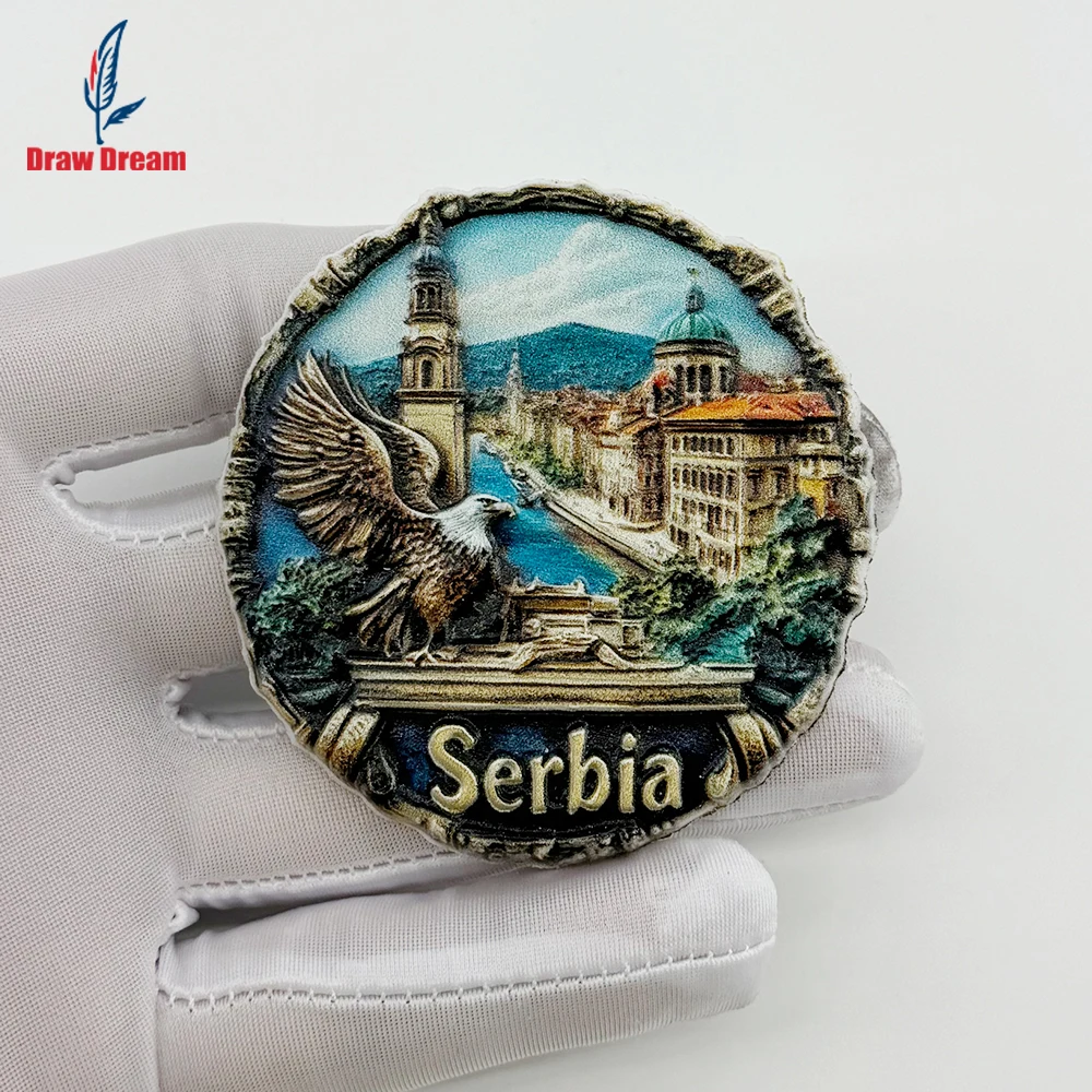 1PC Serbian Eagle City Creative 3D Sticker for Refrigerator, Travel Souvenir, Home Decoration, Elegant Gift
