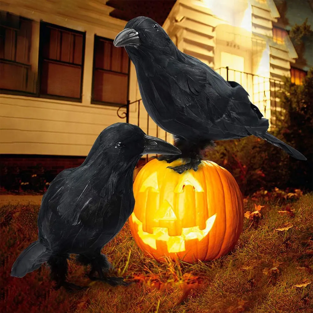 6PCS/Set Halloween Ornament Faux Black Feathered Crows For Home And Garden Deco Simulated Black Crow