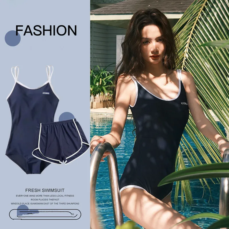2pc/set 2026 Summer Swimsuit for Women Sweet Japanese Student Racing Girl One-piece Triangular Swimwear Beach Vacation Costume