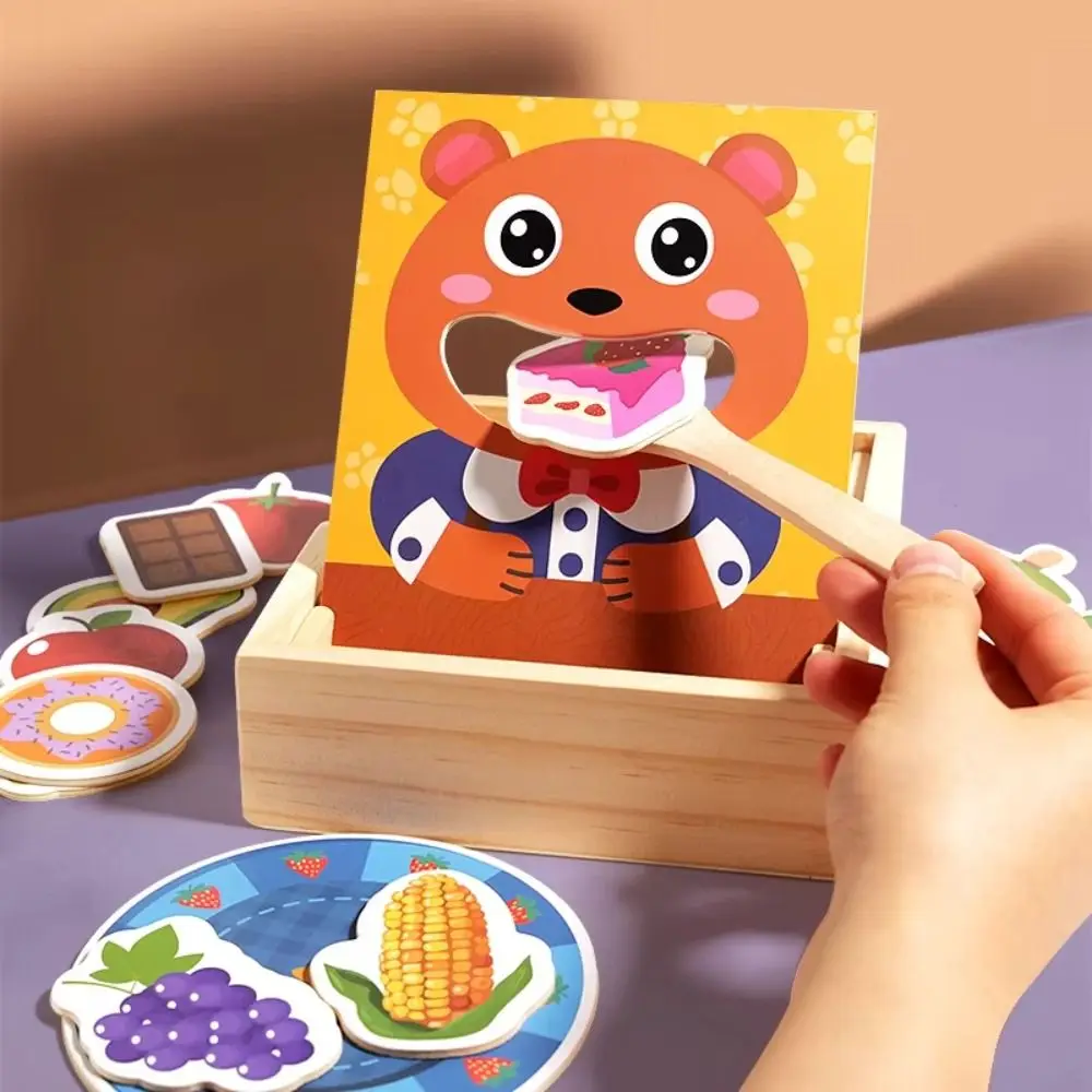 Food Feeding Simulation Feeding Game Simulation Role Play Bear Pretend Food Set Spoon Early Education Wooden Feeding Toy