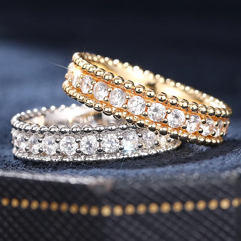 Huitan Silberfarbene/goldfarbene Damenringe mit eingelegtem funkelndem glänzendem CZ für Hochzeit, Party, Alltag, vielseitig, trendige Accessoires, Schmuck