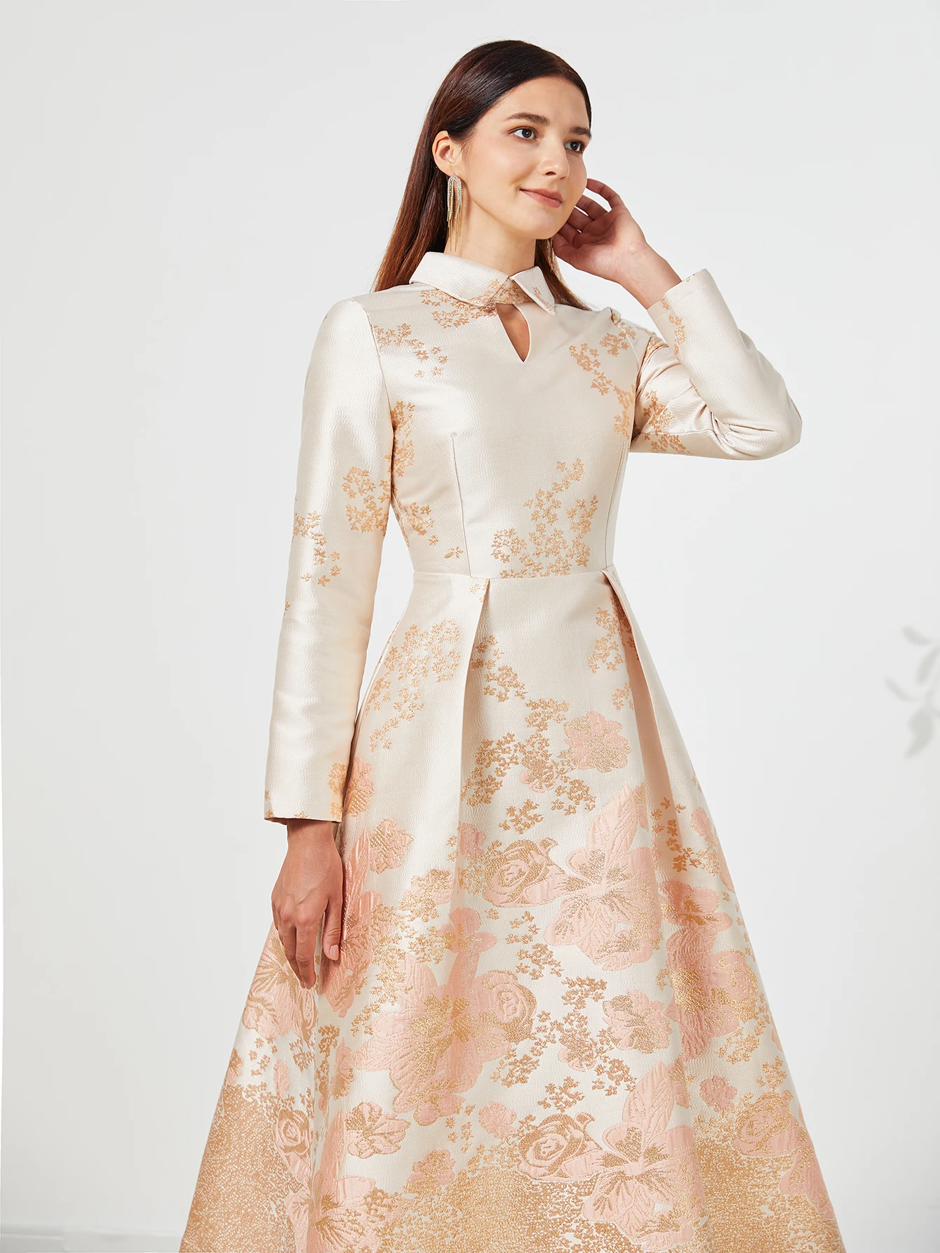 DEVCHATA ผู้หญิงหรูหรายาว Maxi Jacquard ดอกไม้ชุดราตรีแฟชั่นมาใหม่ชุดราตรี Vestido