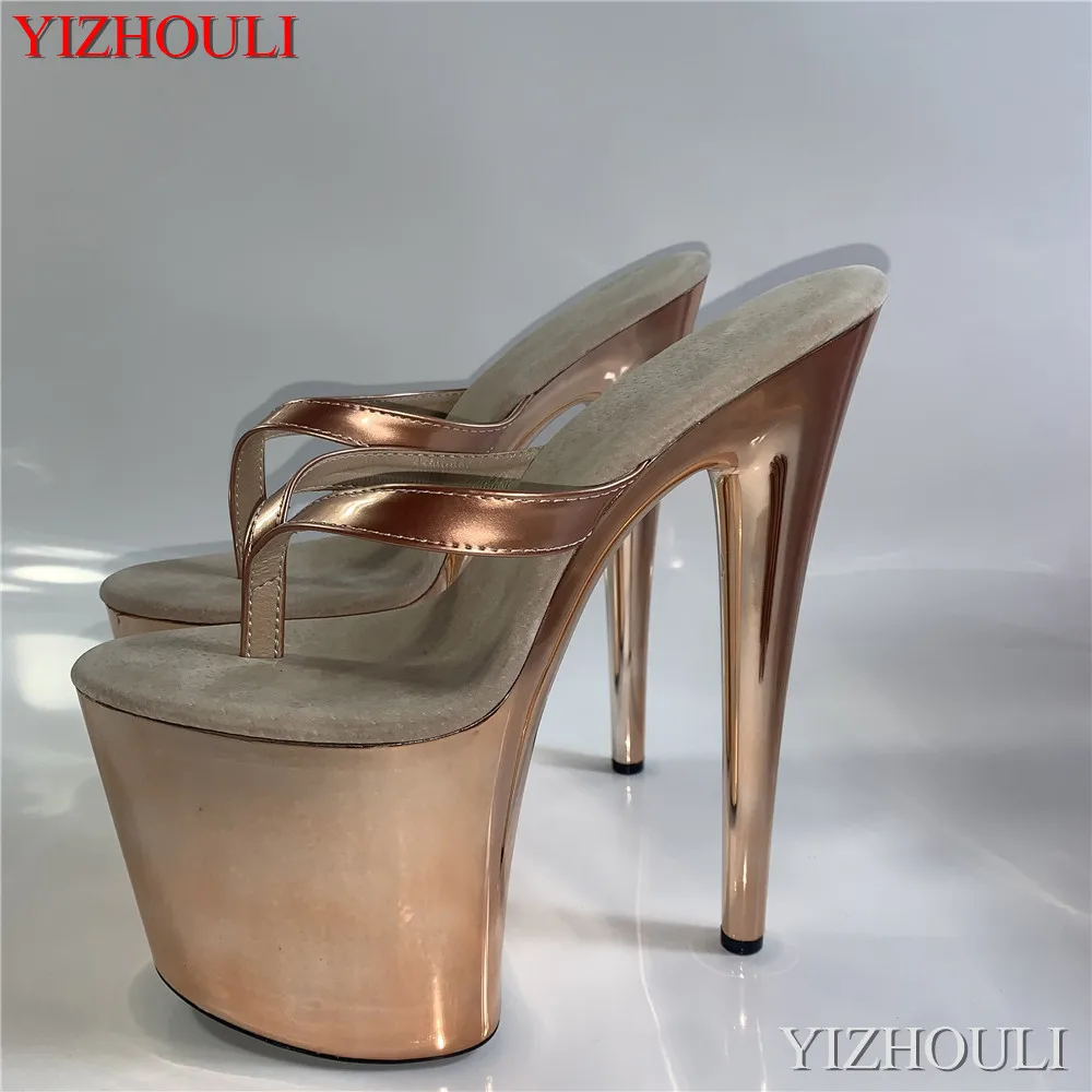 Color can be customized, fashion 15-17-20cm slippers, electroplated champagne sexy nightclub heels, model stage show sandals