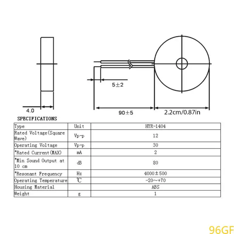96GF Piezo Electronic Buzzer Beep Tone Alarm Continous Sound 30V Buzzer