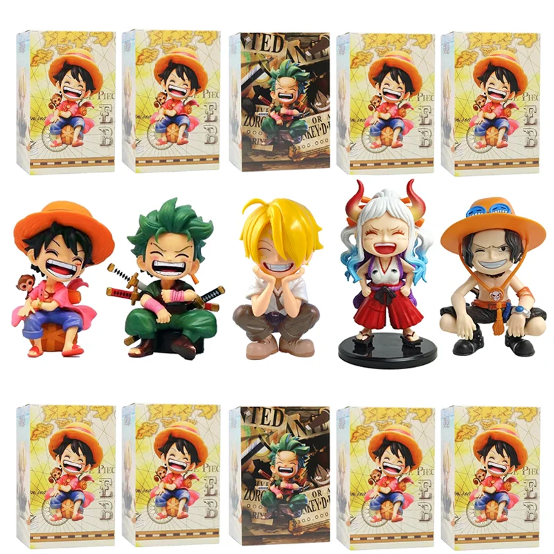 Figuras de acción de ONE PIECE, 5 uds., Luffy, Zoro, Sanji, Ace, Yamato, figuras de PVC, Happy Luffy, figura de ordenador de escritorio, regalo de cumpleaños