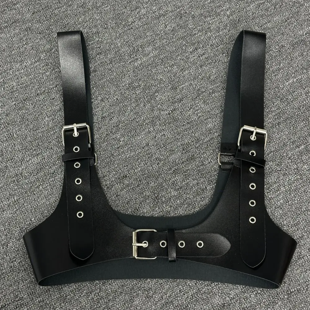 Korset sabuk U kulit Harness Top gaya jalanan sabuk Punk lebar korset dada korset kulit dapat disesuaikan Gothic Suspender