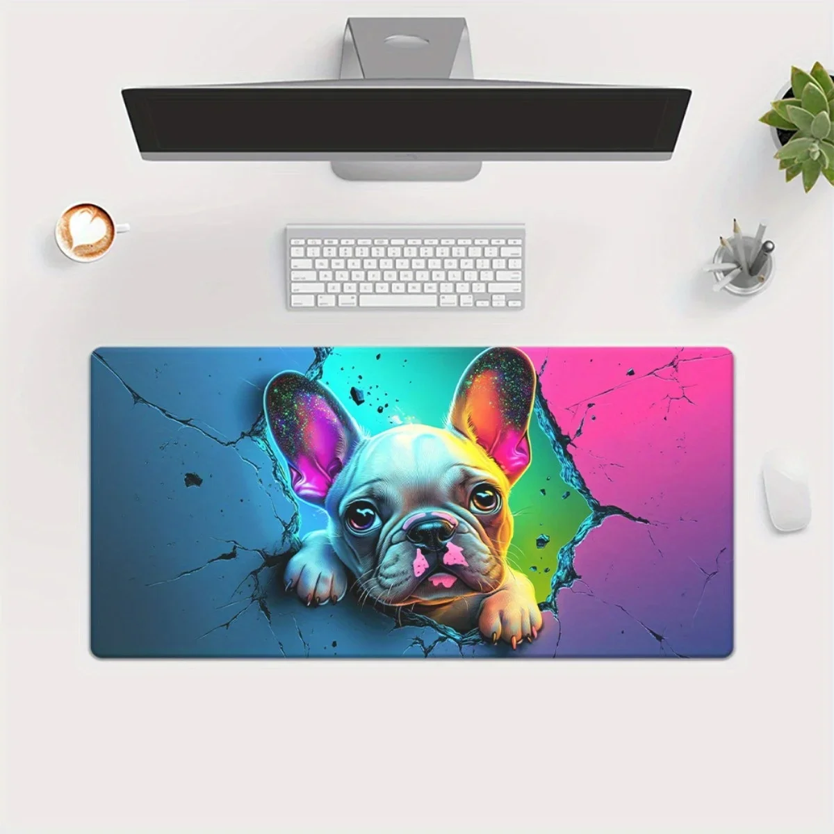 Cute French Bulldog Wall Break HD Rubber Mouse Pad Multi-Use for Keyboard PC Office Family Friends Gifts