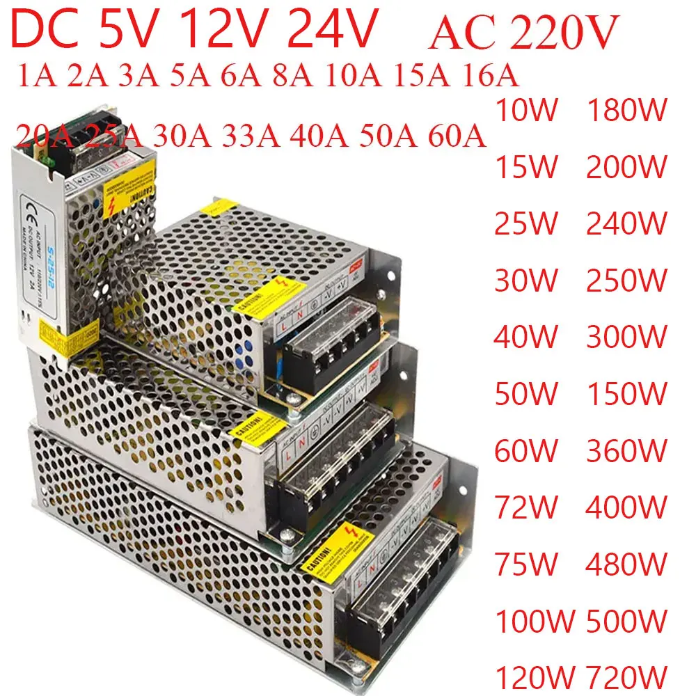 500W Switching Power Supply 12V 220V AC TO DC 5V Power Supply 24V 220V 2A 3A 5A 10A 20A 30A 50A Transformer For LED Strip Light