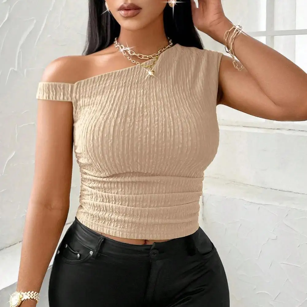 

Fashion Skew Collar Off-shoulder sleeved T-shirts Women Spring 2023 New Solid Slim Fit Crop Top Sexy Hollow Out Tees Shirts