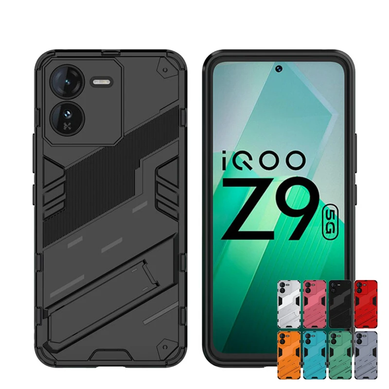 For IQOO Z9 5G Case IQOO Z9 5G Cover Shockproof TPU Armor PC Silicone Stand Holder Protective Phone Back Cover For IQOO Z9 5G