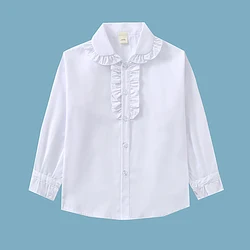 Girls White Blouse Solid Color Girls Tops Spring Autumn Blouse Girl Casual Style Teenager Clothes Girls 6 8 10 12 14