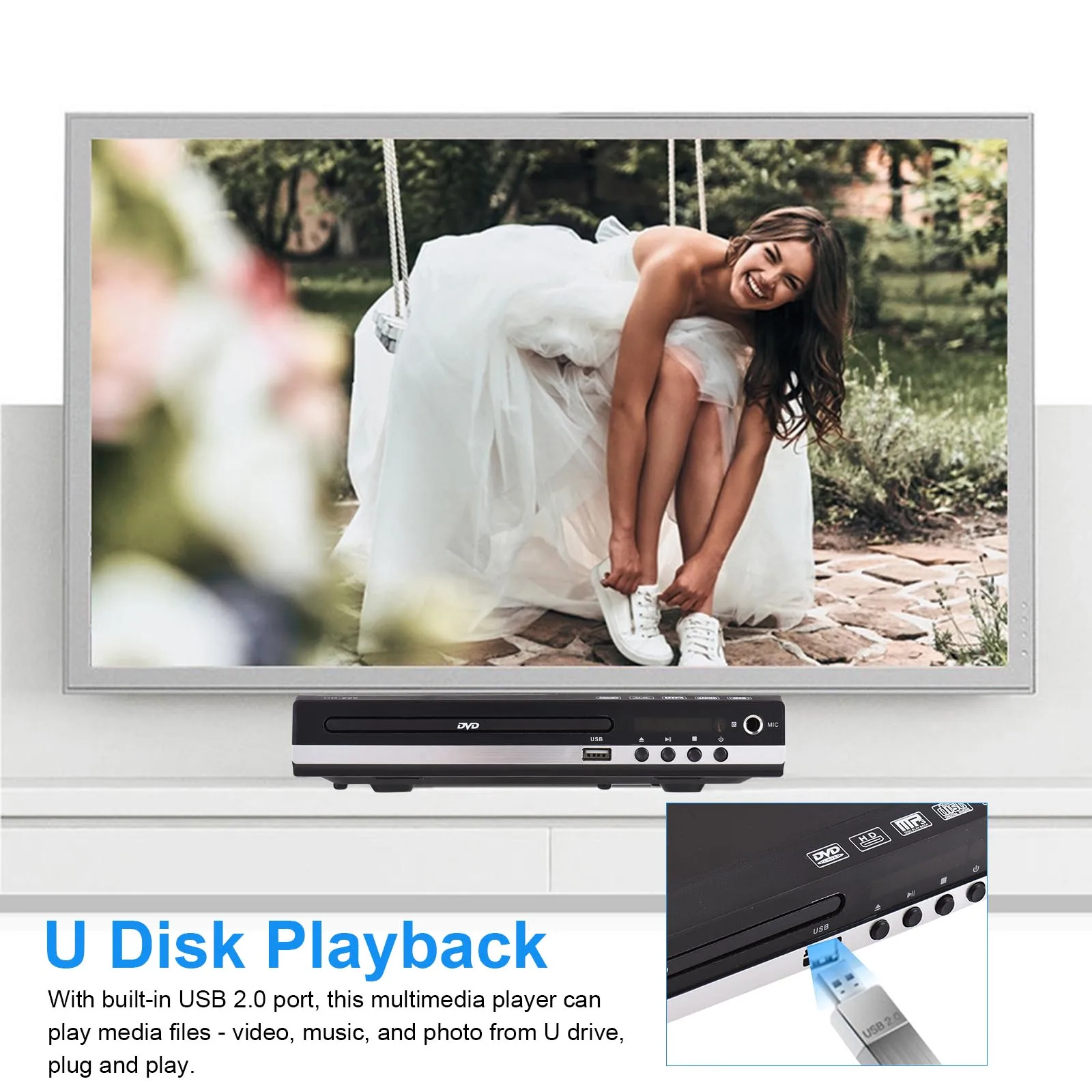 

Home DVD Player DVD CD Disc Player Digital Multimedia Player U Disk Playback HD AV Output with Remote Control Home DVD Player