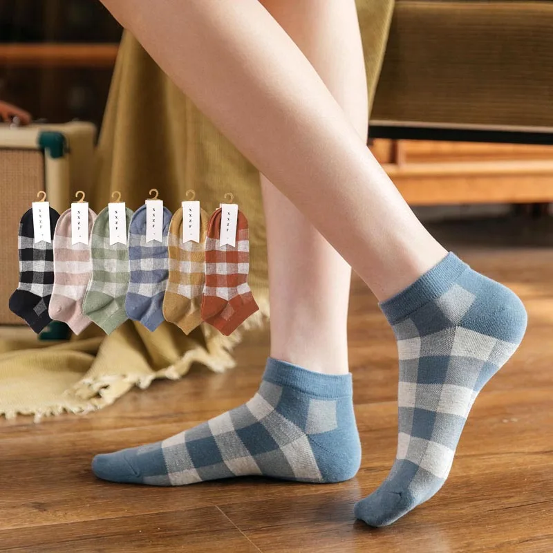 

Women Socks Cotton Plaid Socks For Girls Kawaii Cute Short Ankle Sock Female Ladies Harajuku Vintage Streetwear Socks Cakcetines