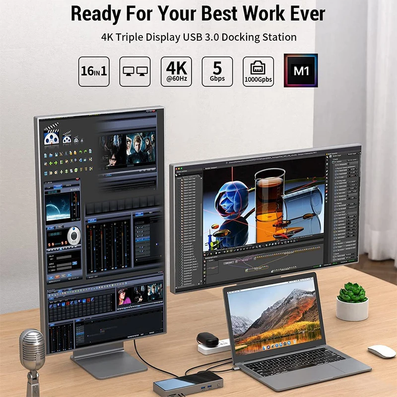 16-in-1 Type-C Docking Hub 4K60Hz Audio for Windows Mac