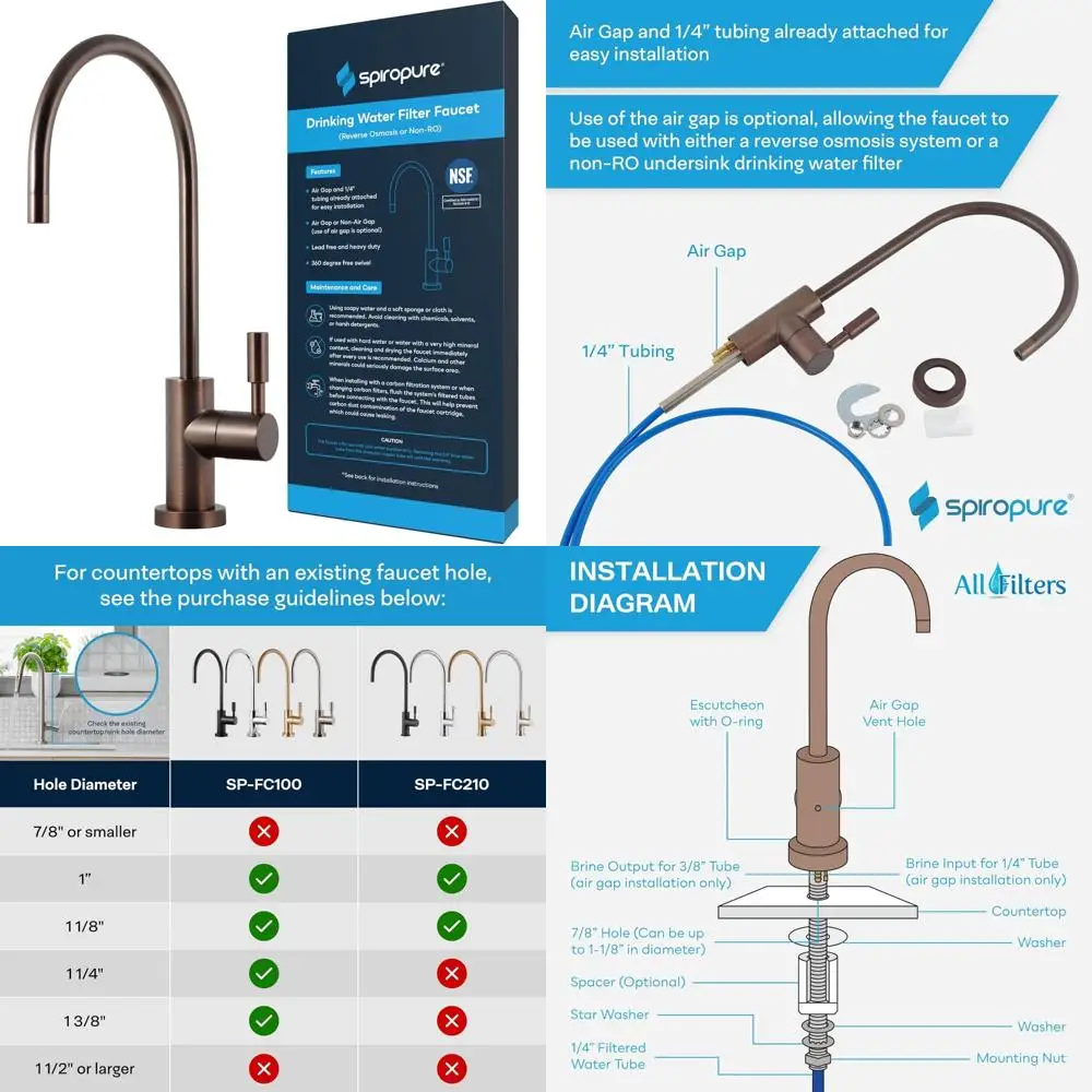 

NSF Certified Lead-Free Reverse Osmosis Replacement Faucet, Antique Bronze Finish, 3-Line Filter System for Pure Drinking Water