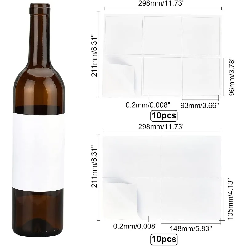 20 Sheets/100pcs Blank Wine Label 2 Sizes Matte White Label Sticker Adhesive Wine Bottle Labels Inkjet Printable Stickers