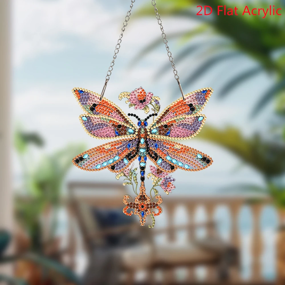 5D Diamond Painting Dangle Cartoon Animal Dragonfly Flower Diamond Painting Kit Irregular Rhinestone Mosaic Window Home Decor