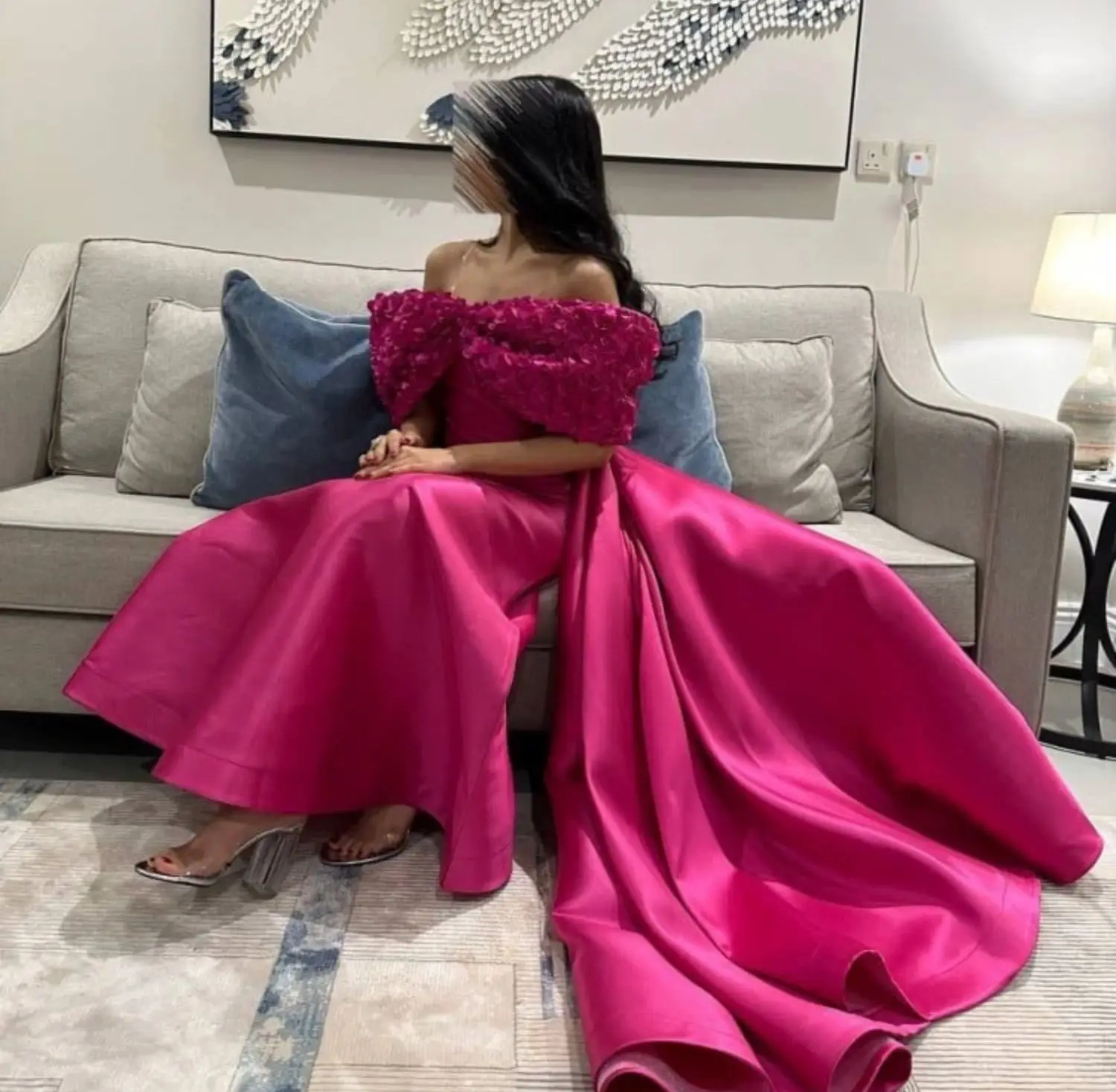 3D Flower Dubai Luxury Evening Dress Party Evening Elegant Luxury Celebrity customized Al-fitr Wedding Guest Dresses for Women