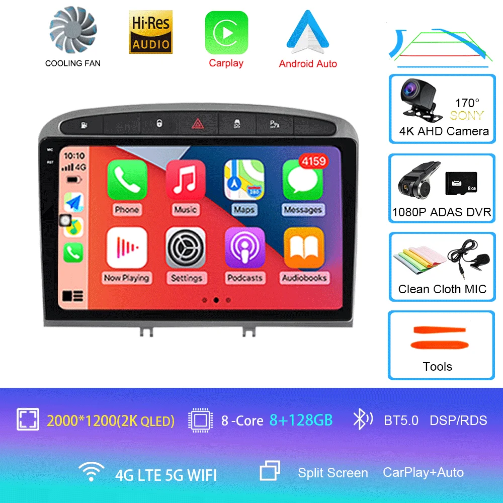 Android 16 autoradio voor Peugeot RCZ 308 SW 2007-2015 408 2012-2020 2DIN multimediasysteem navigatie GPS Carplay Auto head unit WIFI