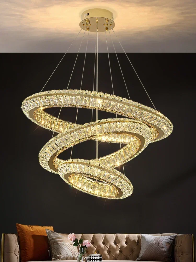 Modern LED Circle Ceiling Chandeliers Lluxury Ring Villa Living Dining Room Pendant Lamp Home Decor Hanging Light Luster Fixture