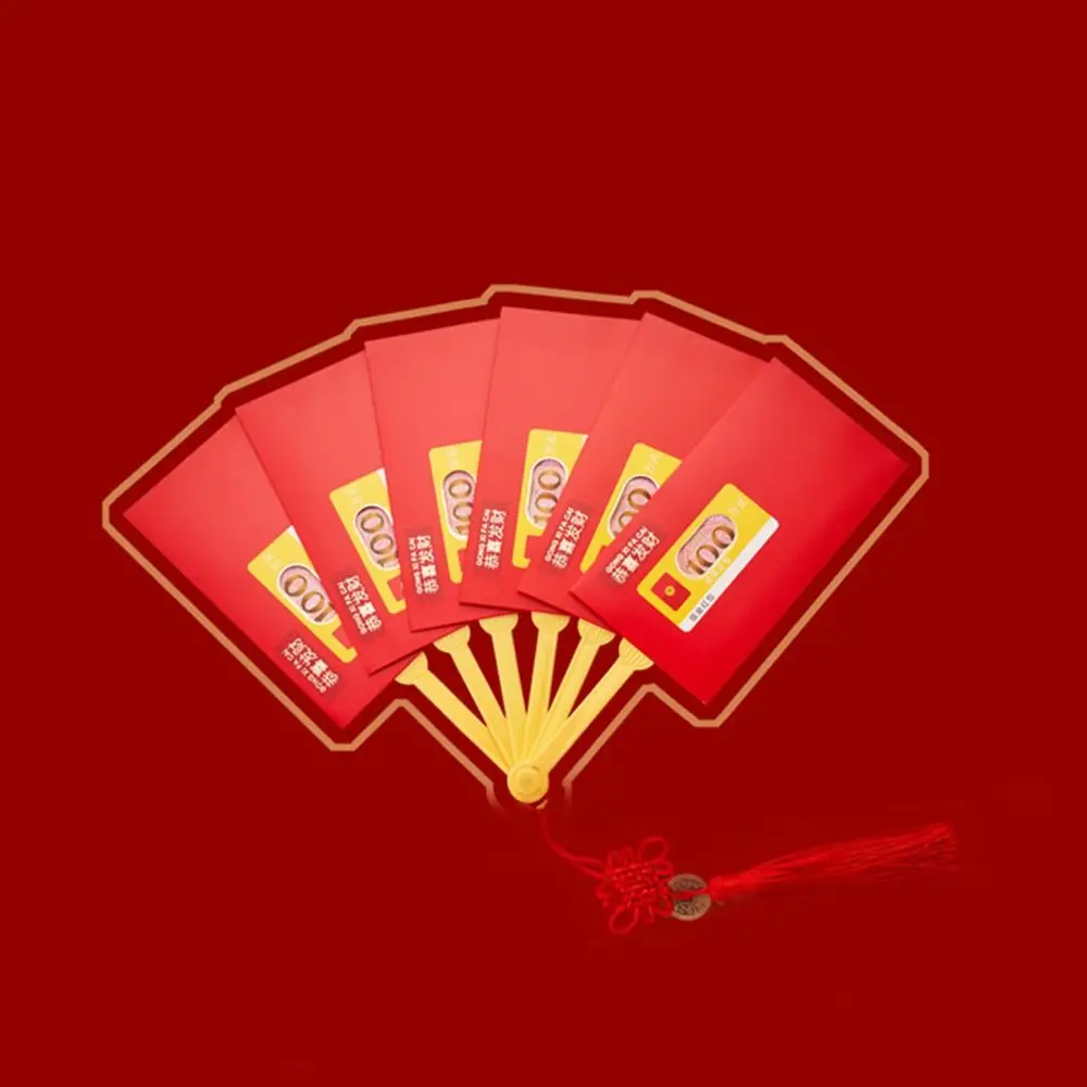 

6/10 Slots Cartoon Chinese Lucky Money Creative Spring Festival Blessing Pockets New Year Red Envelope Fan Shape Money Pockets