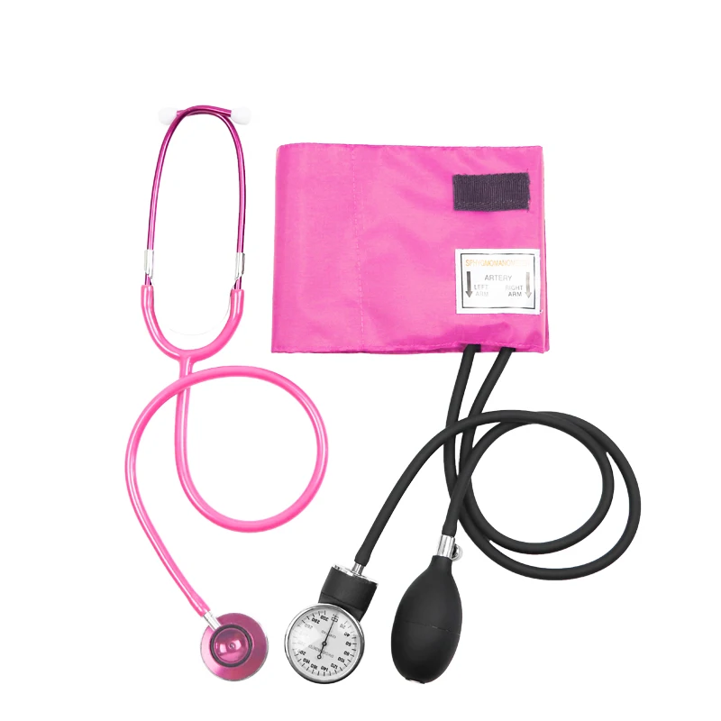 Medical Pink Blood Pressure Monitor BP Cuff Manometer Arm Aneroid Sphygmomanometer with Cute Dual Head Cardiology Stethoscope