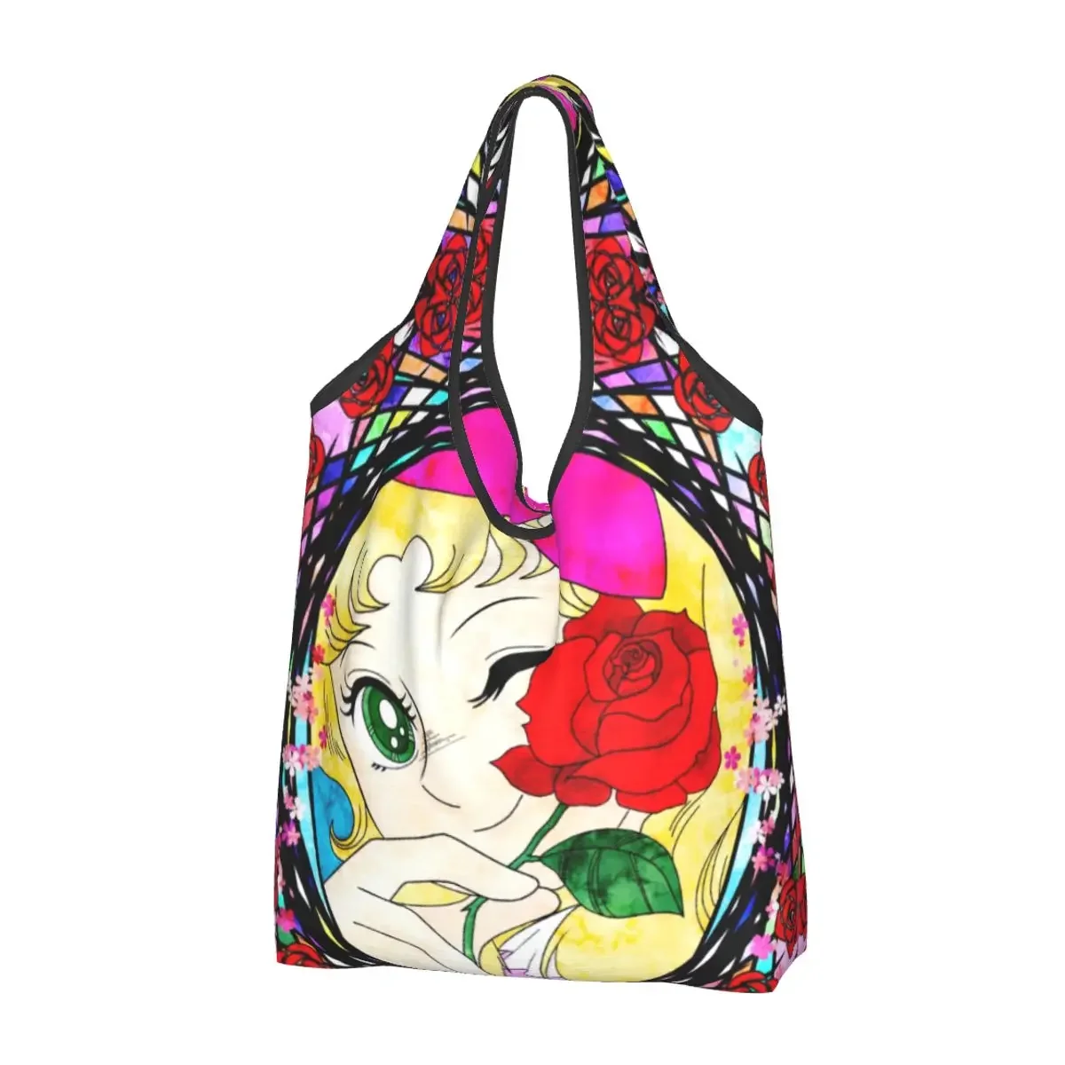 

Custom Japan Cartoon Candy Candy Shopping Bag Women Portable Large Capacity Groceries Anime Manga Shopper Tote Bags
