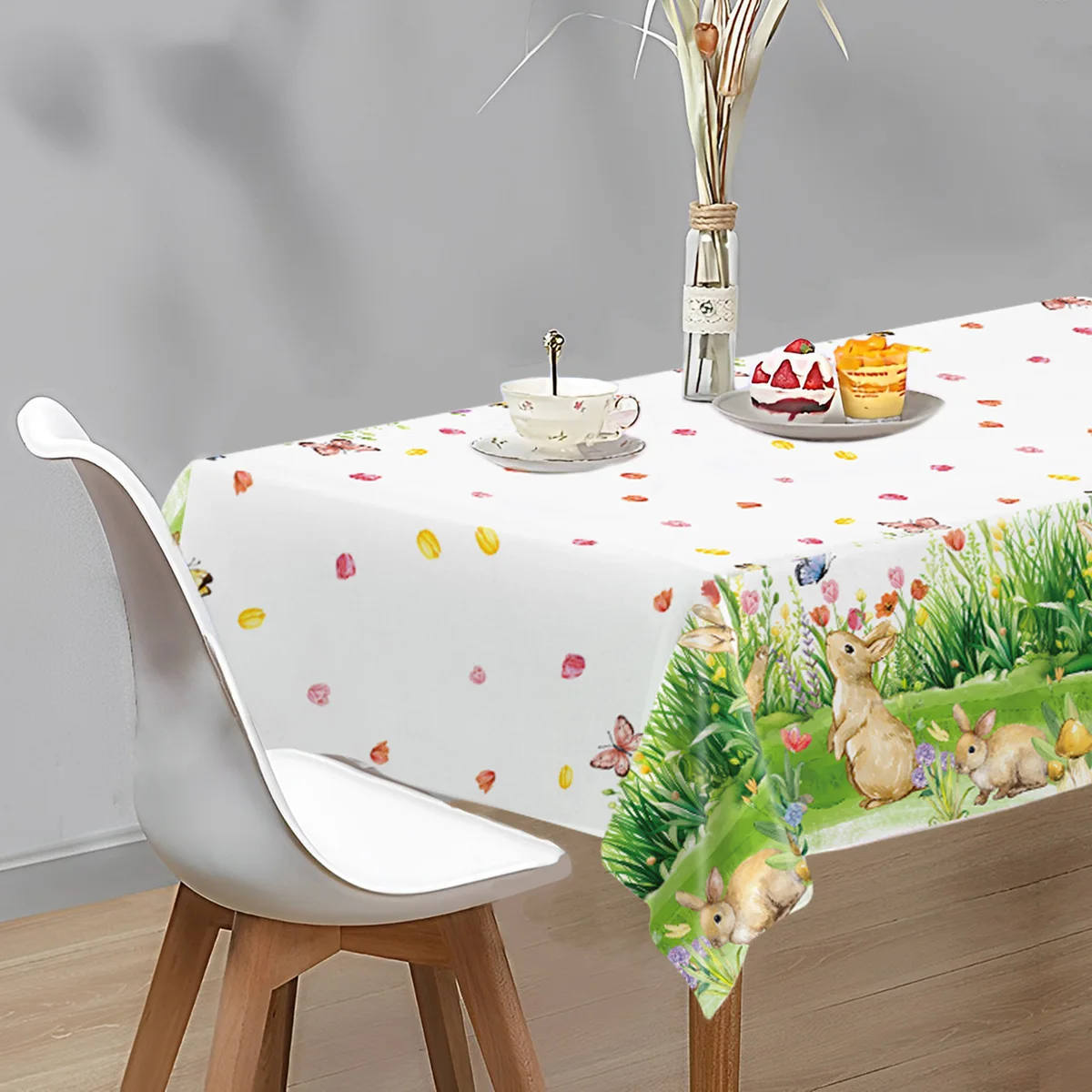 Mantel de conejito de Pascua, decoración feliz de Pascua para el hogar, 2024, huevos de conejo de Pascua, suministros de decoración para fiestas temáticas de primavera