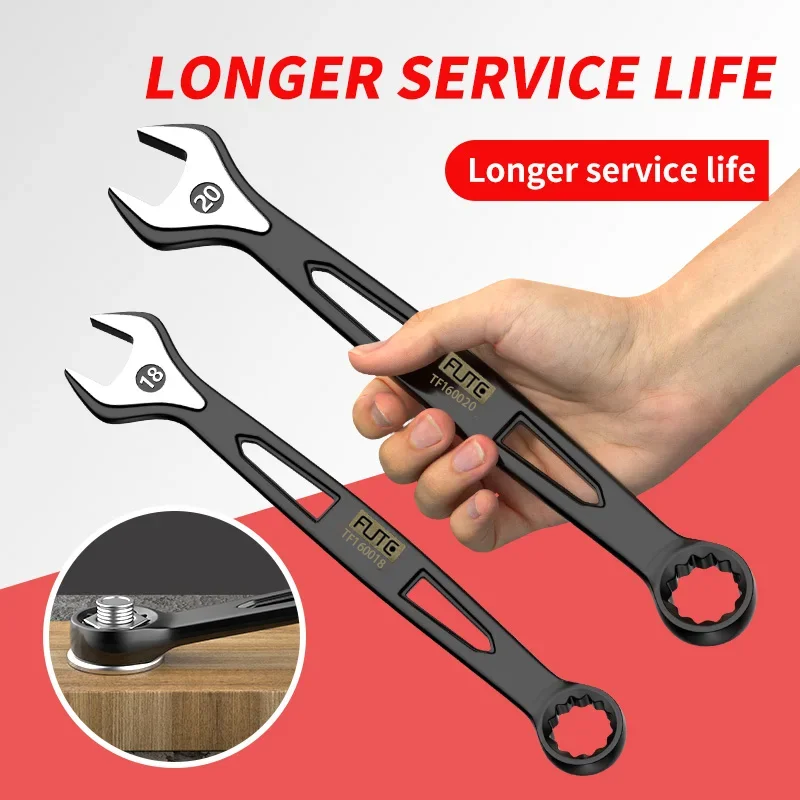 Chrome vanadium steel forged handle with hollow handle black quick wrench with extended opening wrench