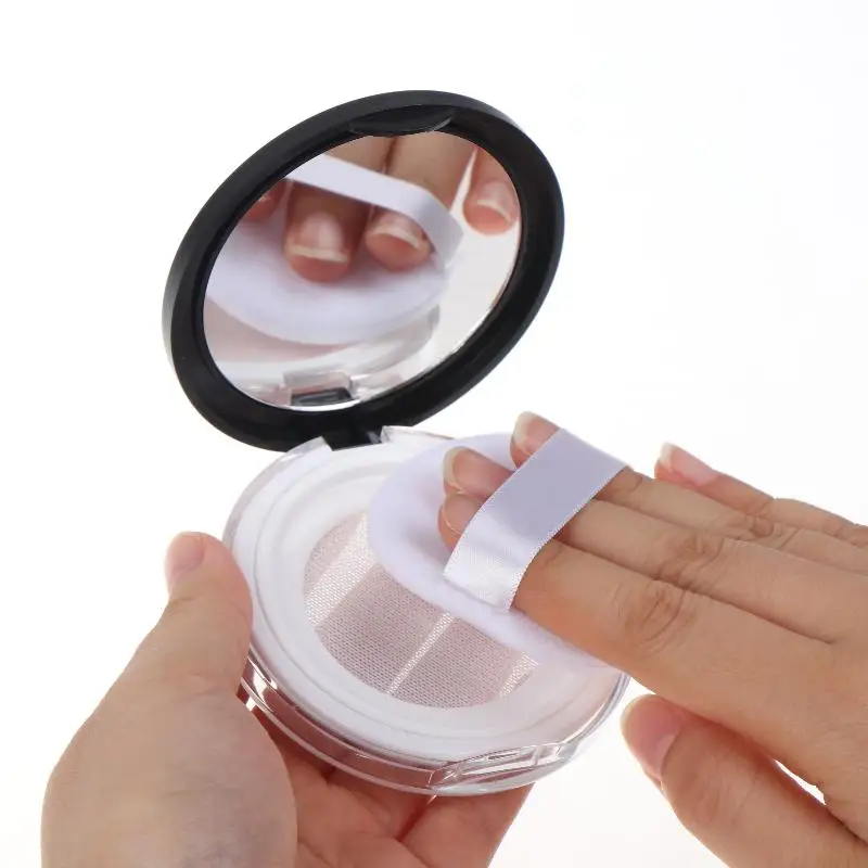 【A】1Pcs 3g Travel Makeup Jar Sifter Container Portable Ultra-thin Black Plastic Powder Box With Mirror And Powder Puff