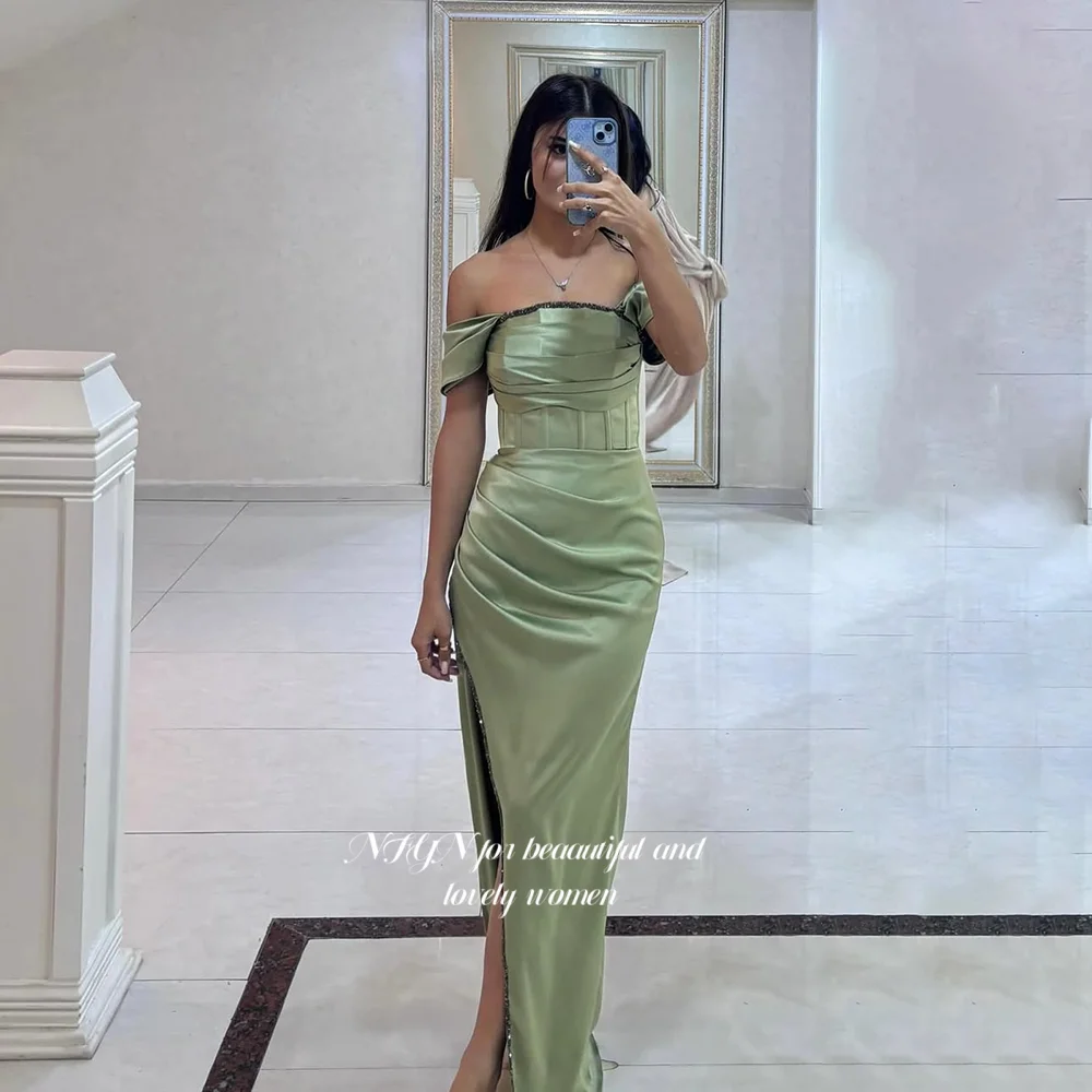 

NFYN Mermaid Evening Dresses Beaded Evening Dress Off Shoulder Party Dresses Side Slit Stain Formal Occasion Dresses Customized