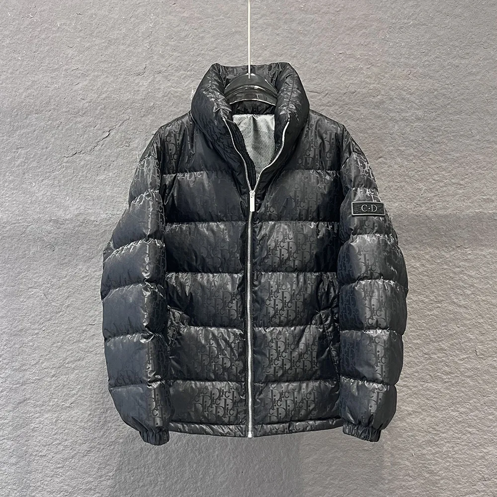 

New Men's Stand-up Collar Letter Nylon Jacquard Down Jacket Waterproof and Cold-resistant 90% White Duck Down Coat