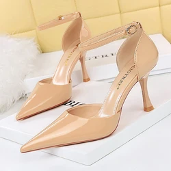 BIGTREE Shoes Nude Heels Women Pumps Patent Leather High-heeled Shoes Luxury Banquet Shoes Summer Women High Heels Sandals 2024