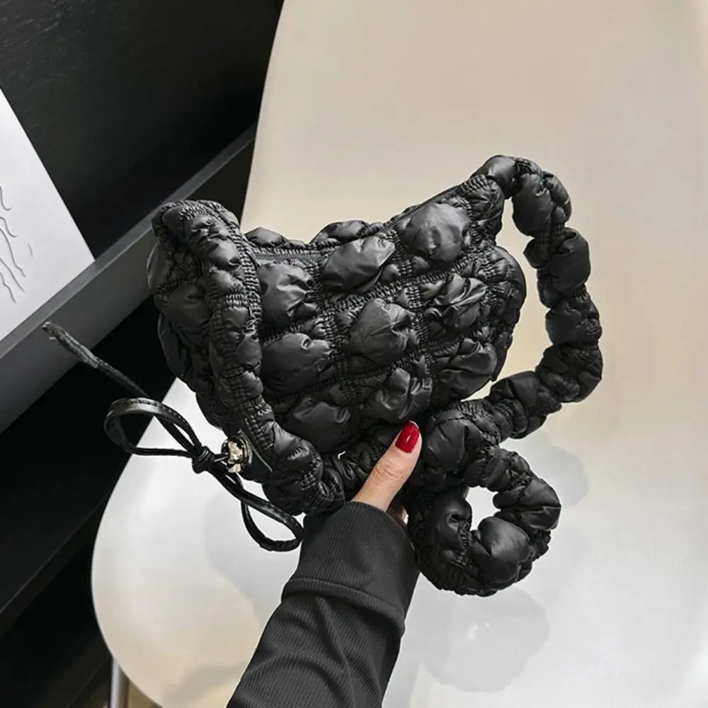 

Nylon Women Cloud Pleatd Bag Zipper Drawstring Strap Female Casual Handbag Adjustable Solid Color Shoulder Bag Outdoor