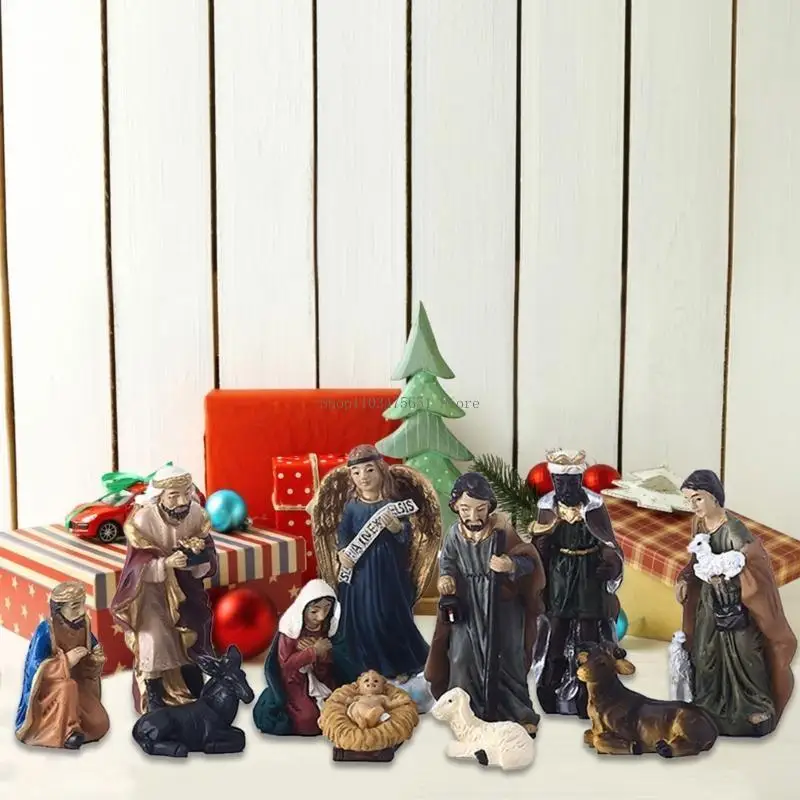 11pcs Christmas Manger Decorations Set Jesus Nativity Holy Family Scene Resin